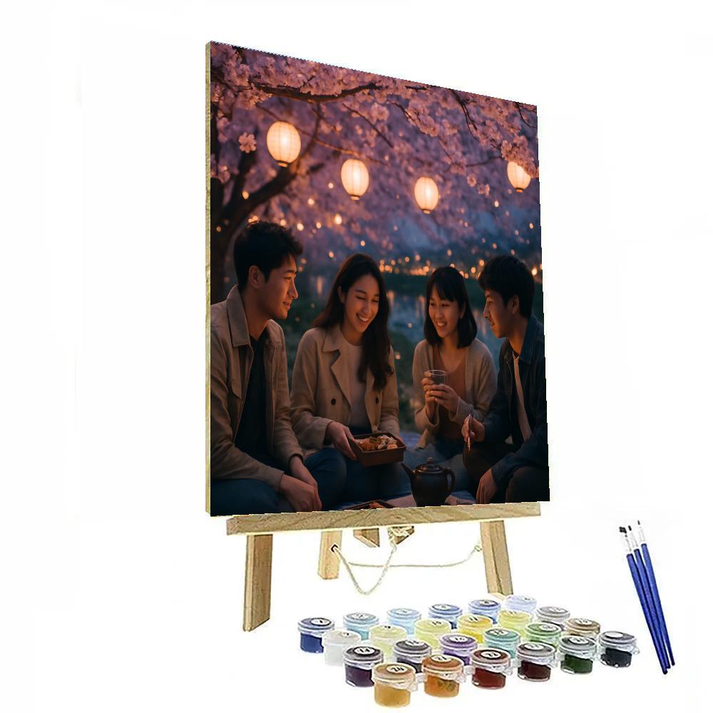 Hanami Evening Picnic Beneath Blossoms painting number kit