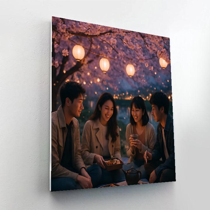 Hanami Evening Picnic Beneath Blossoms painting number kit