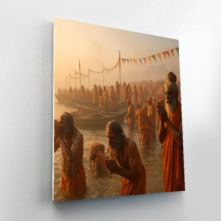 Kumbh Mela Pilgrims At Dawn paint by color