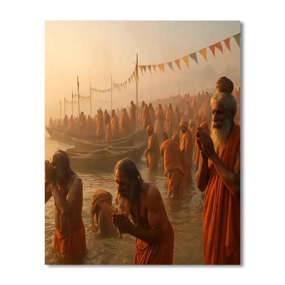 Kumbh Mela Pilgrims At Dawn paint by color