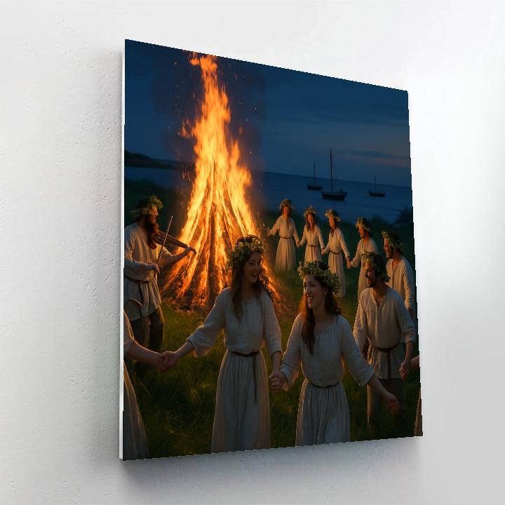 Midsummer Bonfire By The Baltic Sea Number painting