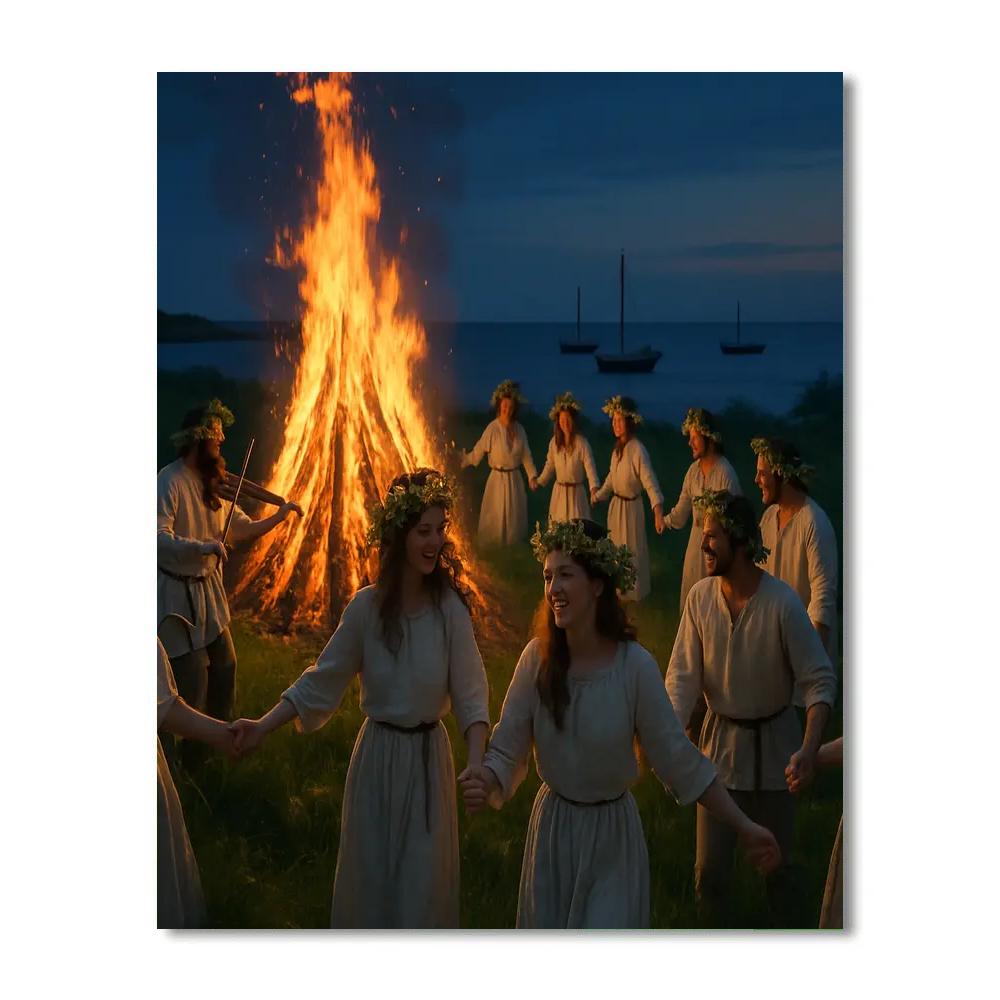 Midsummer Bonfire By The Baltic Sea Number painting