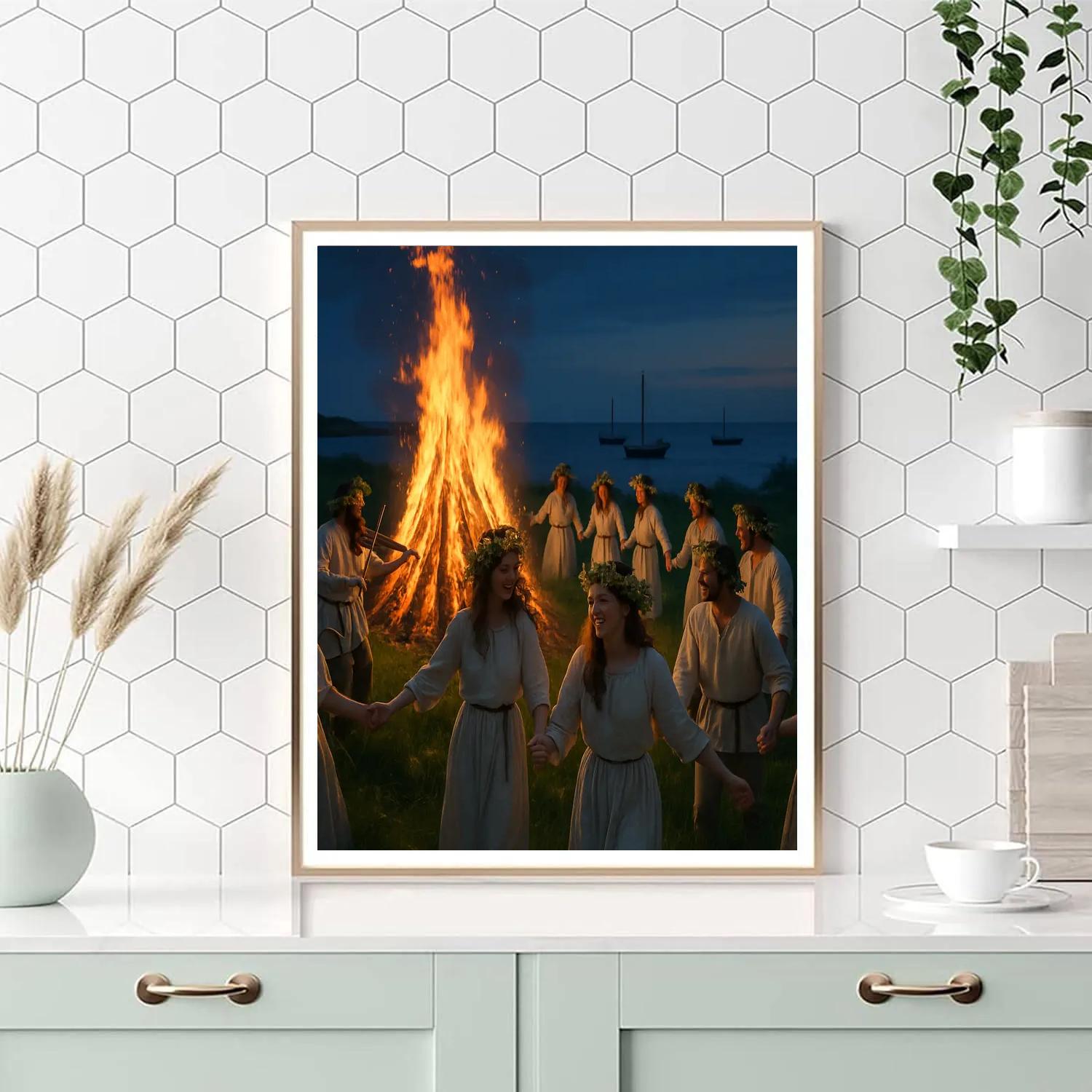 Midsummer Bonfire By The Baltic Sea Number painting