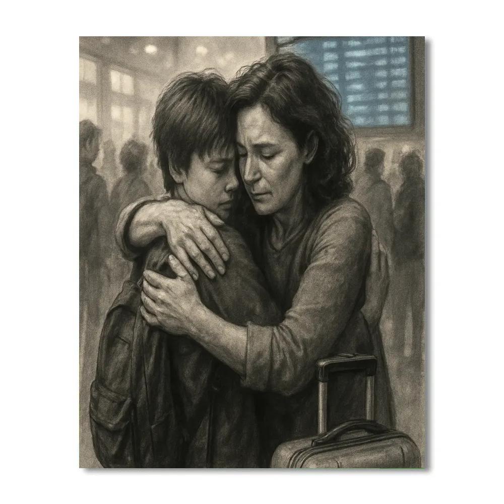Quiet Airport Goodbye Hug painting number kit