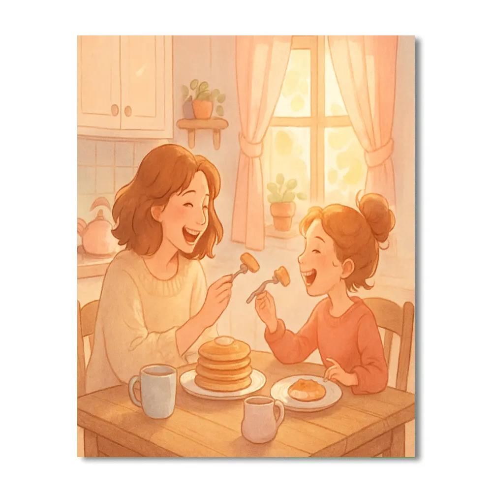 Mother And Child Sharing Morning Breakfast paint by color