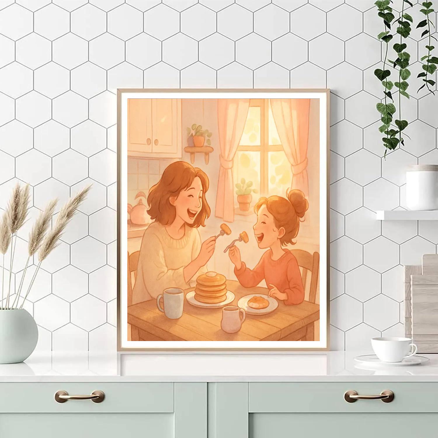Mother And Child Sharing Morning Breakfast paint by color
