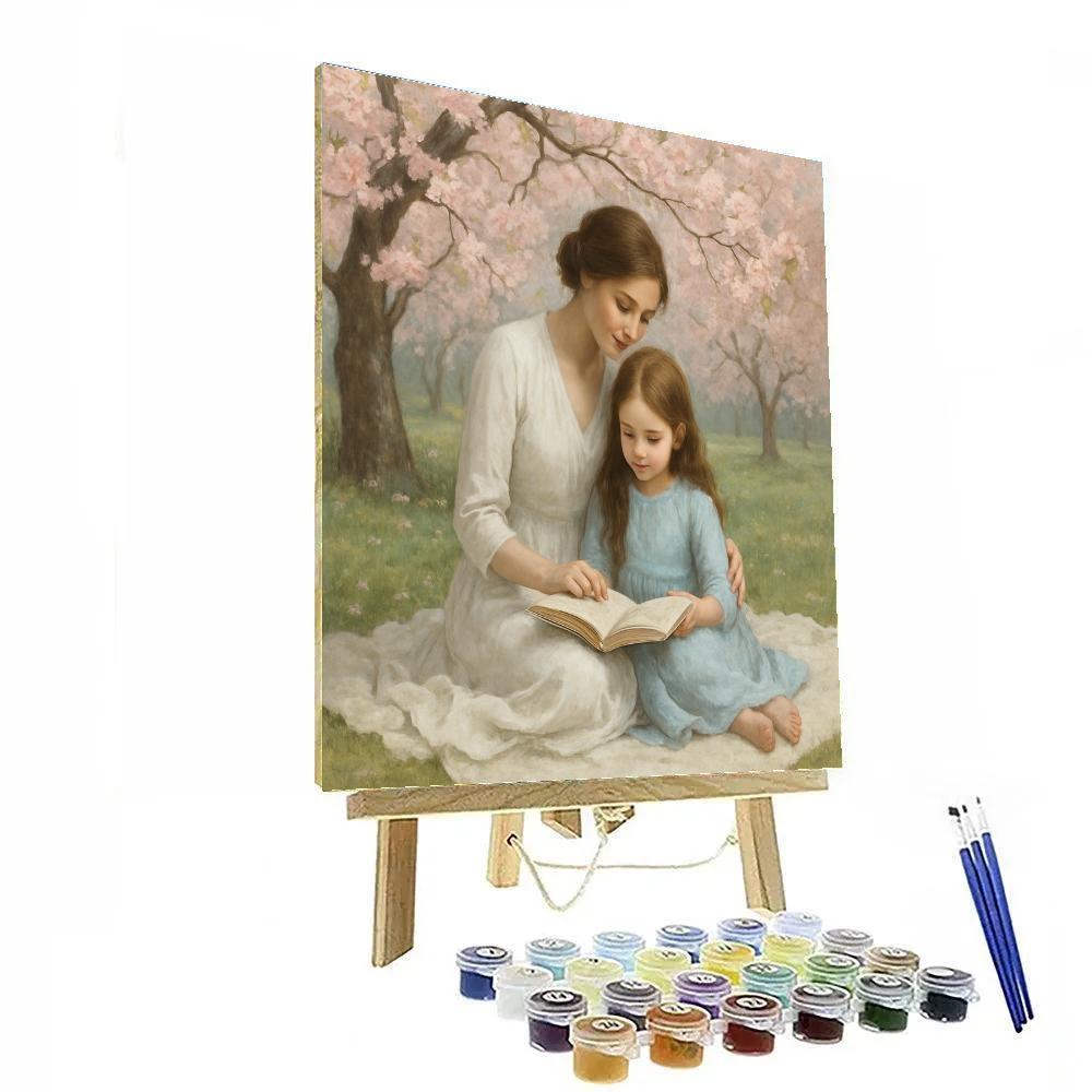 Reading Together Beneath Cherry Blossoms Painting by numbers kit