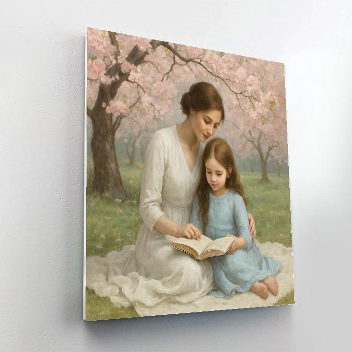 Reading Together Beneath Cherry Blossoms Painting by numbers kit