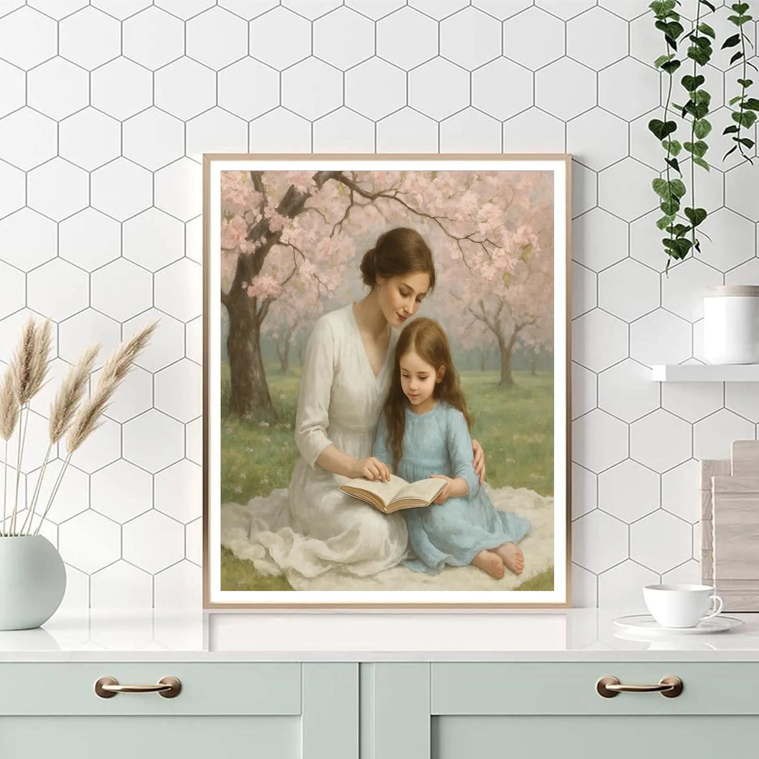Reading Together Beneath Cherry Blossoms Painting by numbers kit