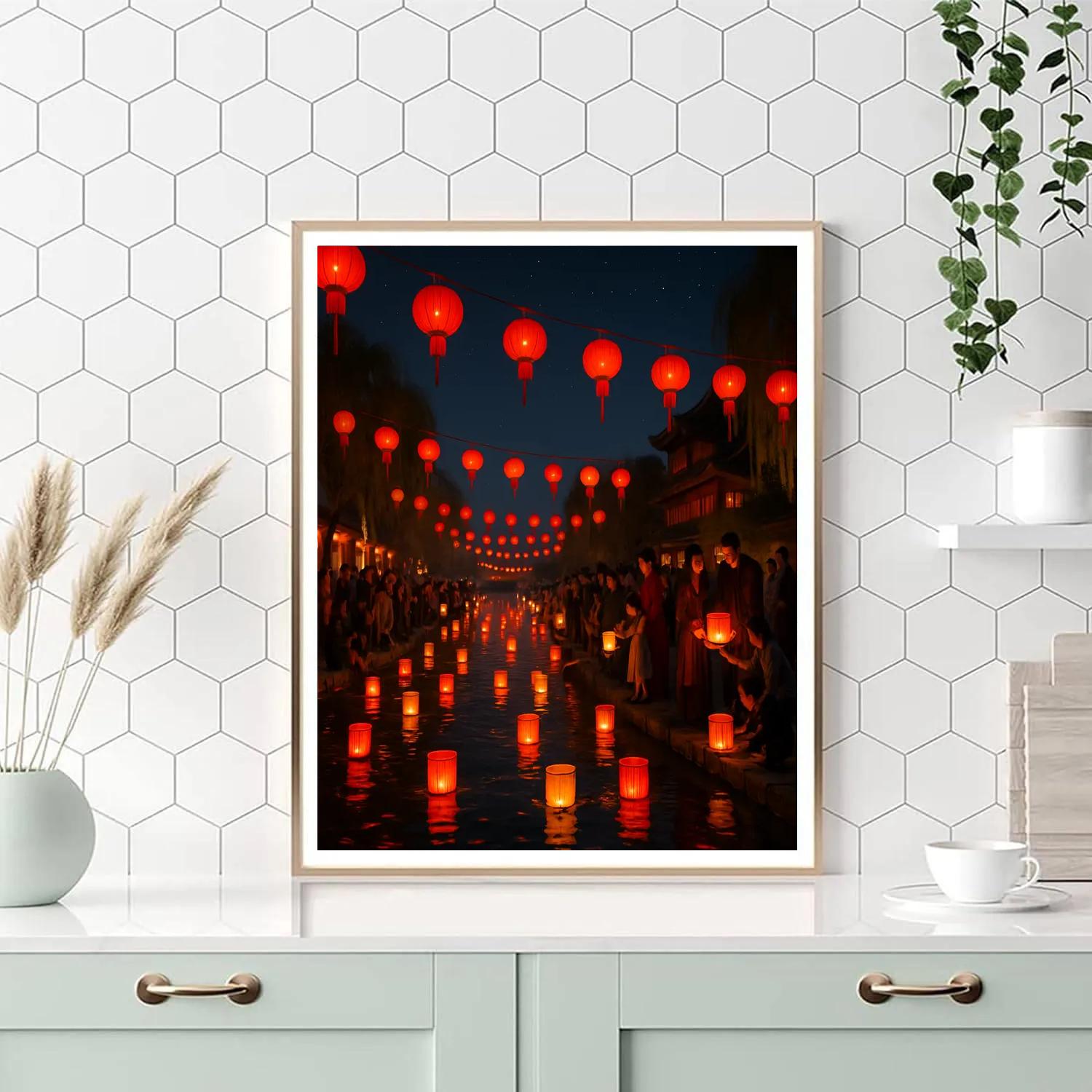 Chinese Lantern Festival River Celebration Numbered painting kits