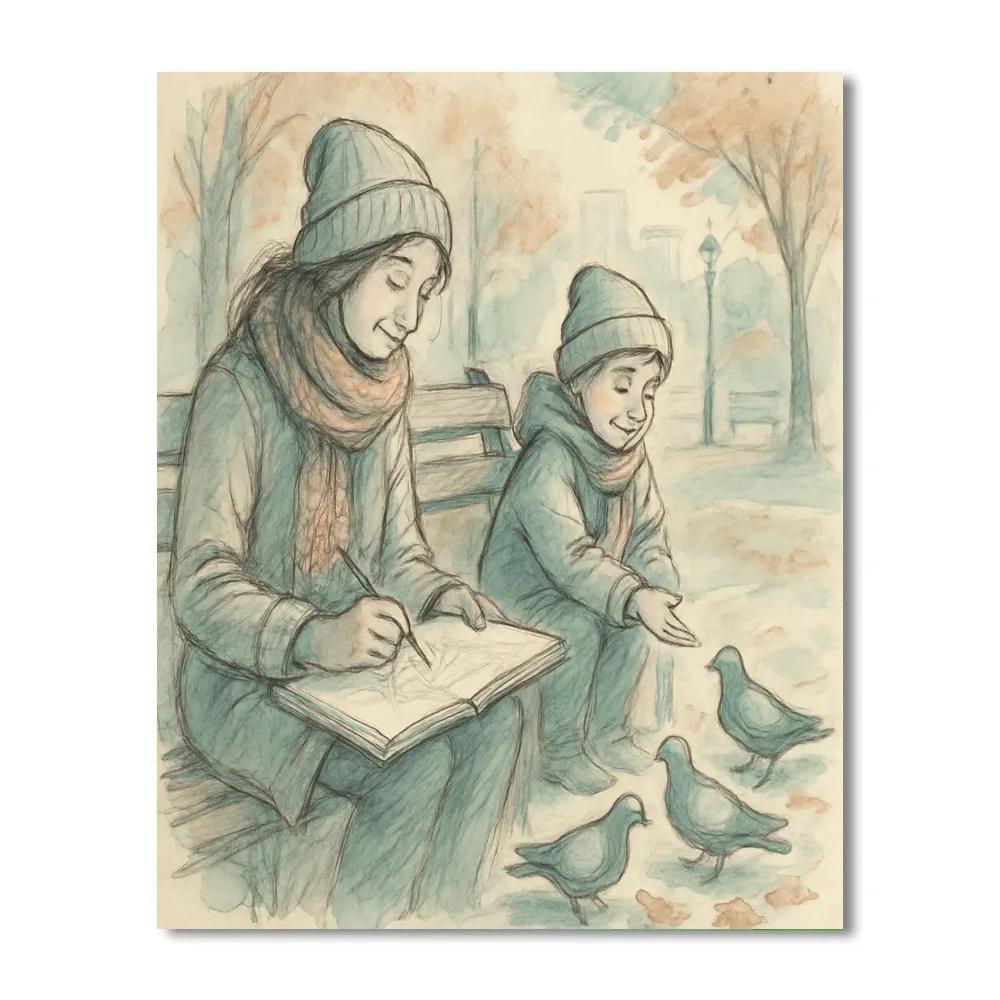 Park Bench Morning Sketch Numbered painting kits