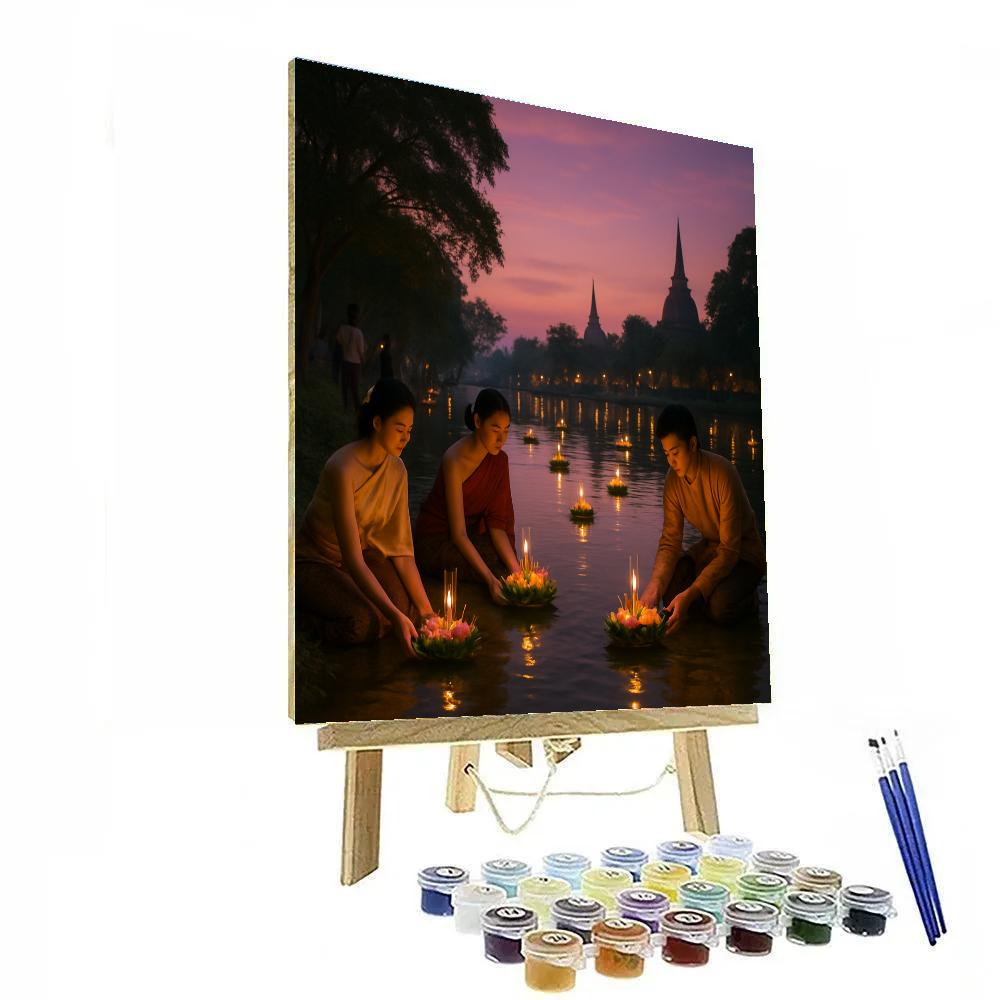 Loy Krathong Festival On Chiang Mai River paint by color