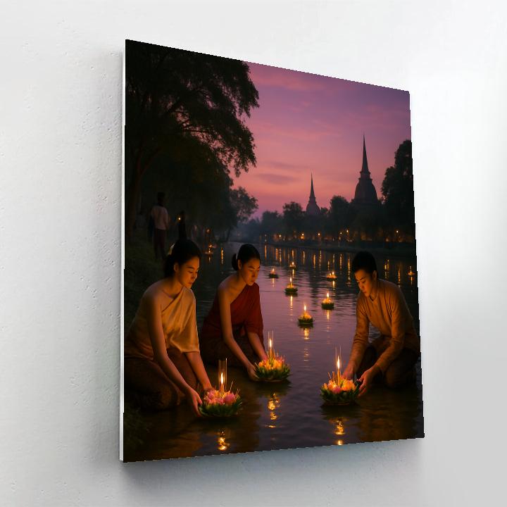 Loy Krathong Festival On Chiang Mai River paint by color