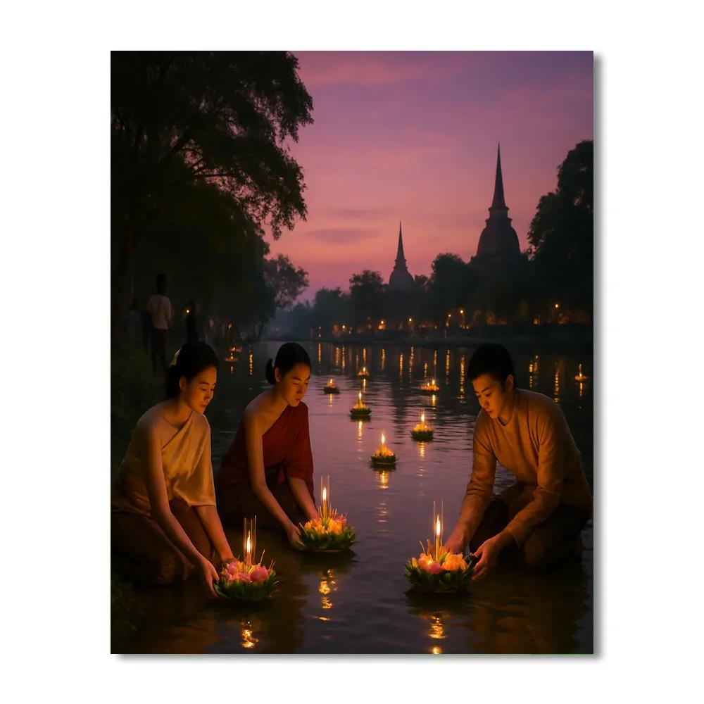 Loy Krathong Festival On Chiang Mai River paint by color