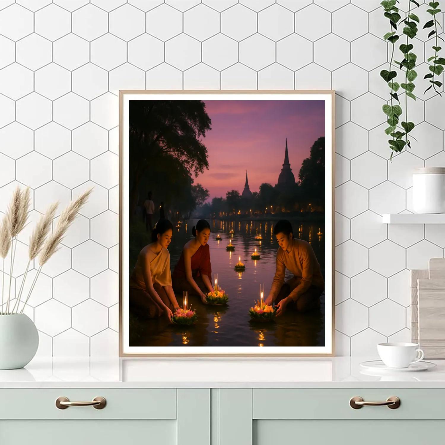 Loy Krathong Festival On Chiang Mai River paint by color