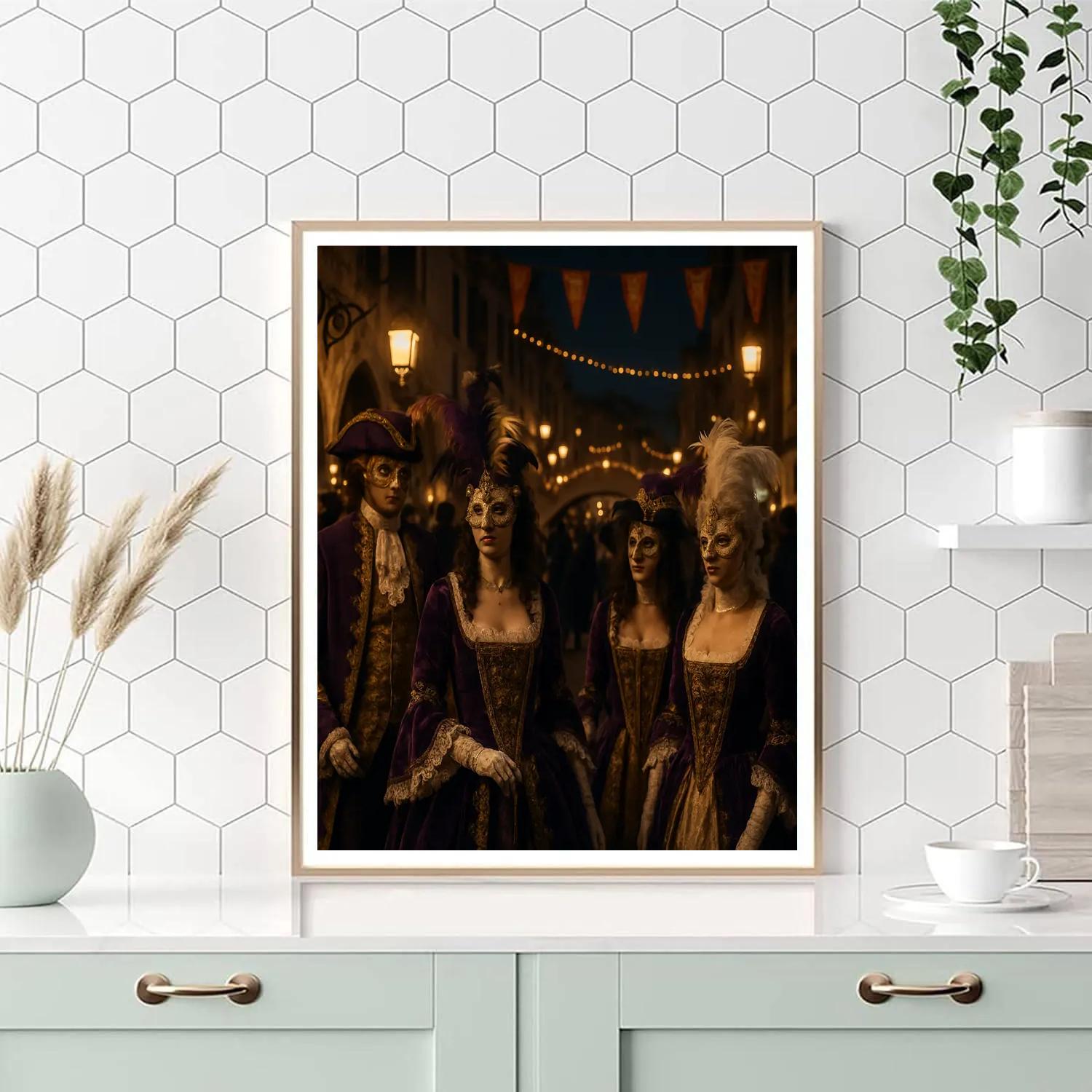 Venetian Carnival Masquerade Street Scene paint by numbers