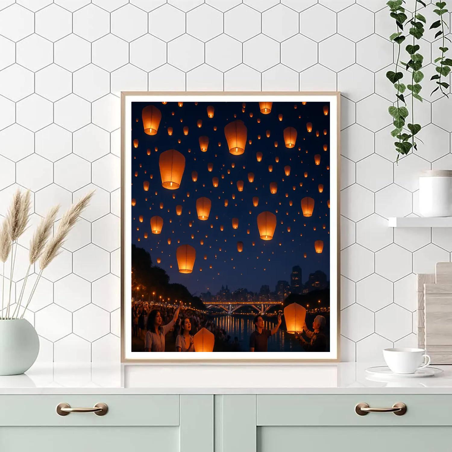 Lantern Festival In Taipei Riverside Numbered painting kits