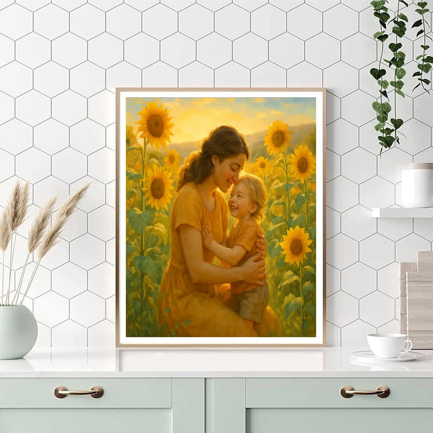 Sunflower Field Mothers Embrace Number painting