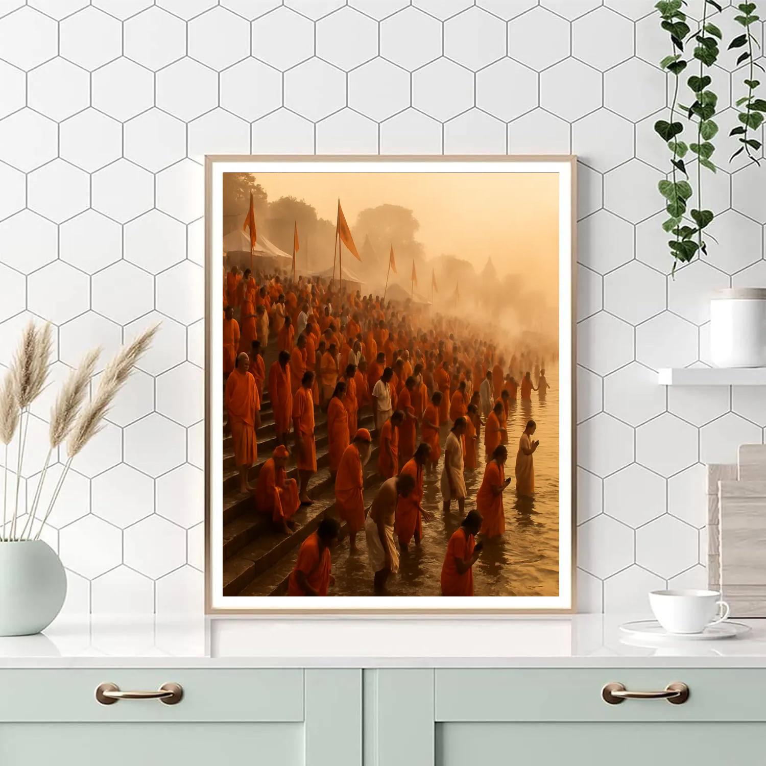 Kumbh Mela Bathing Ghats Crowd paint by color