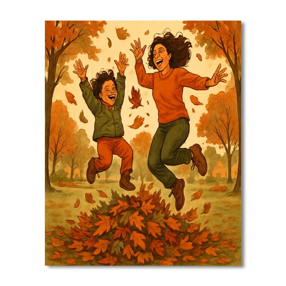 Autumn Leaf Pile Jump painting number kit