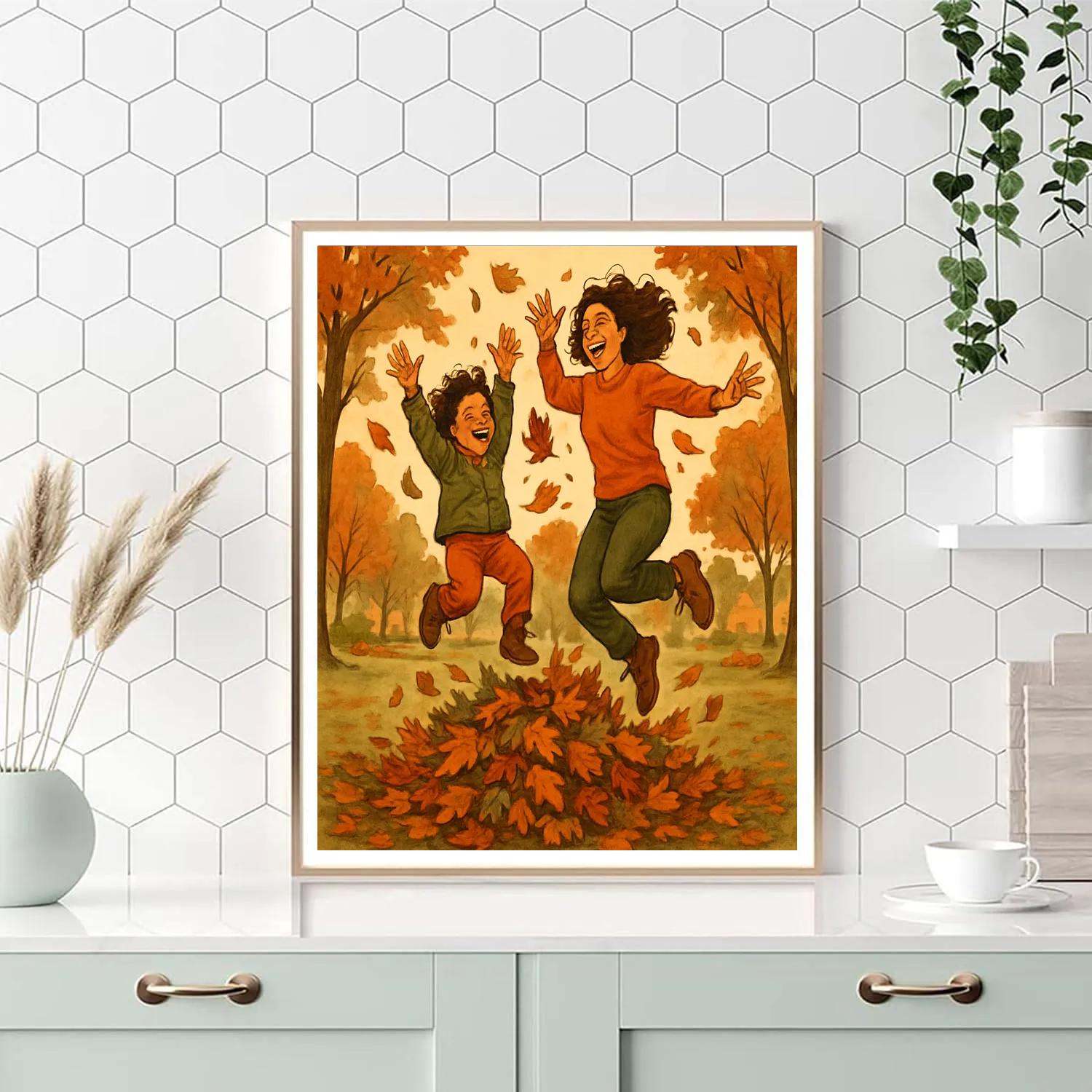 Autumn Leaf Pile Jump painting number kit