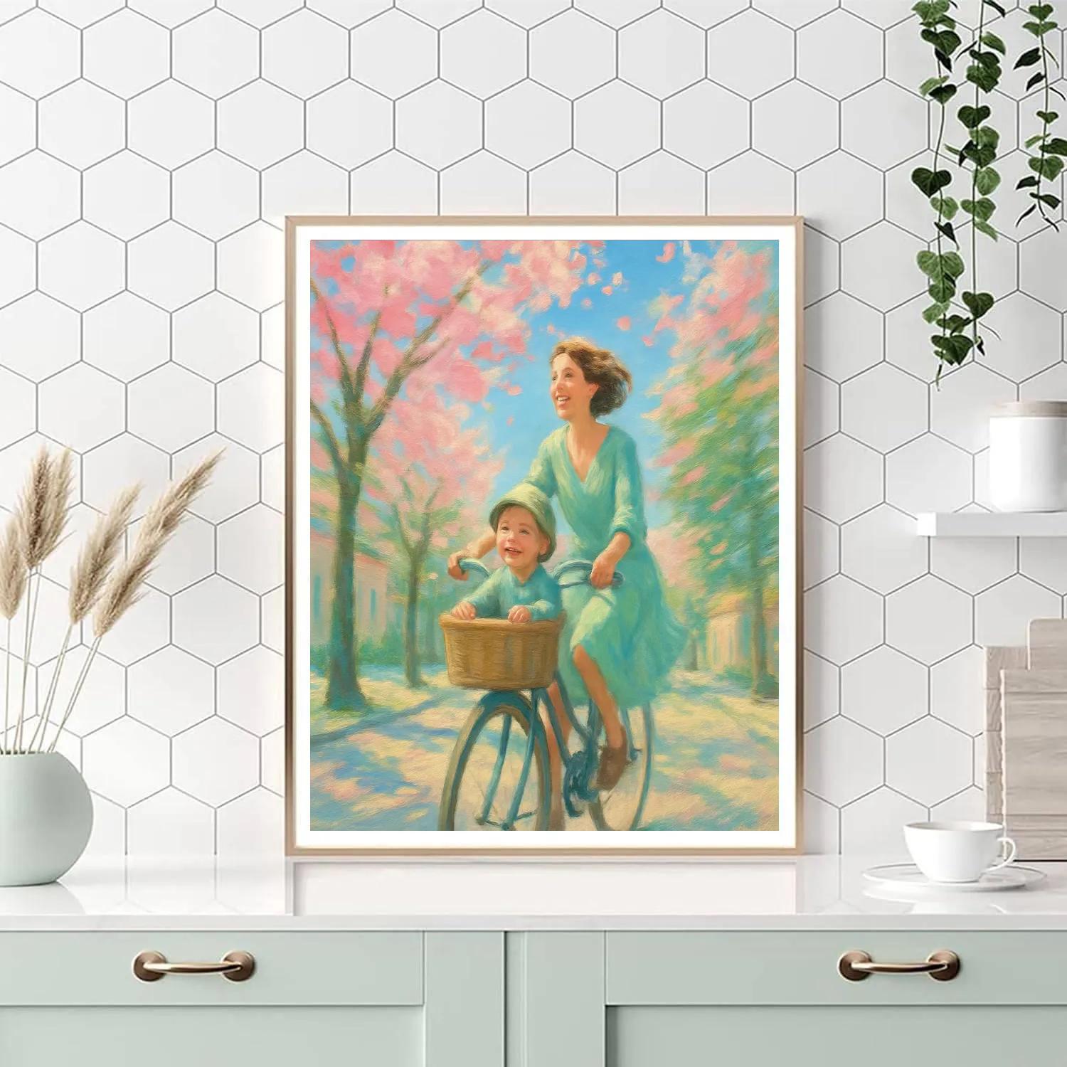 Mother And Child Bike Ride Through Spring DIY paint by numbers