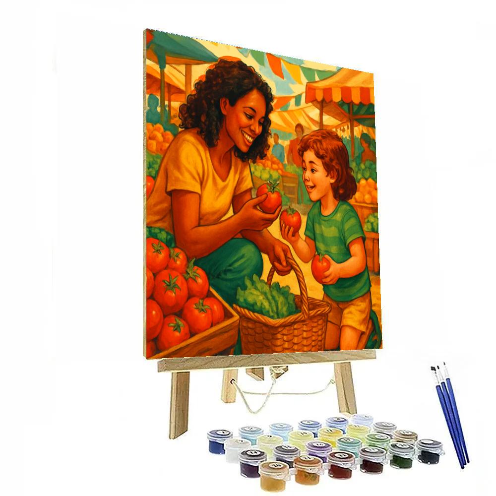 Market Morning With Little Helper Numbered painting kits