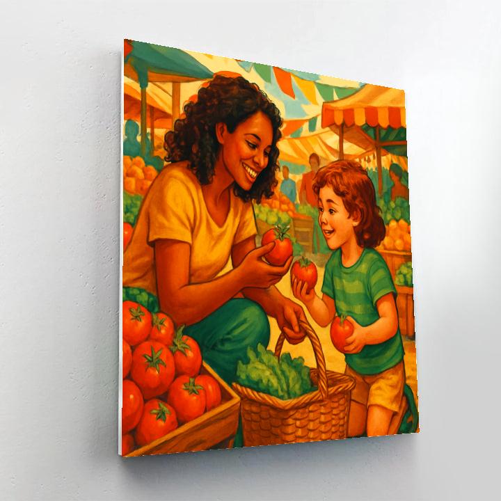 Market Morning With Little Helper Numbered painting kits