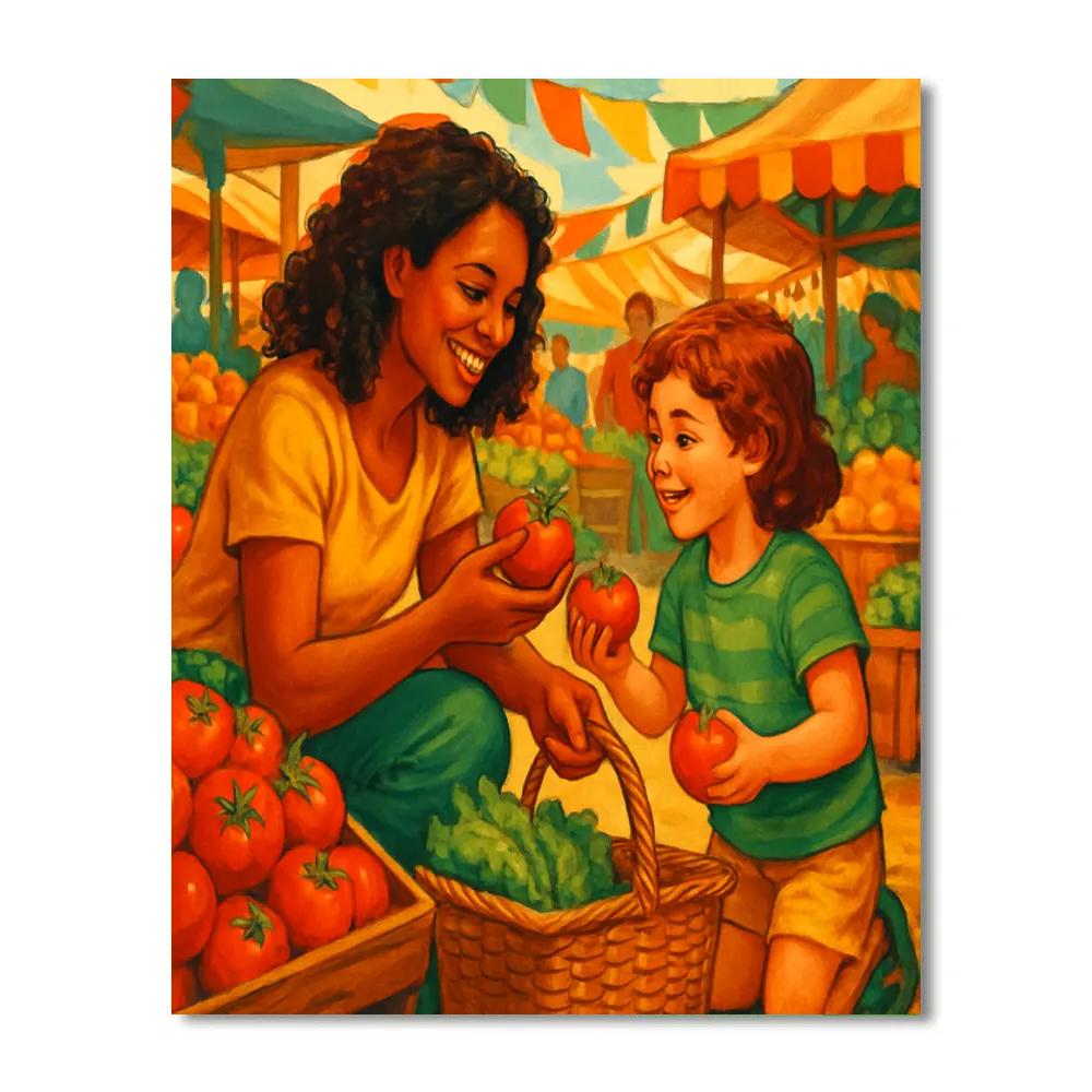 Market Morning With Little Helper Numbered painting kits