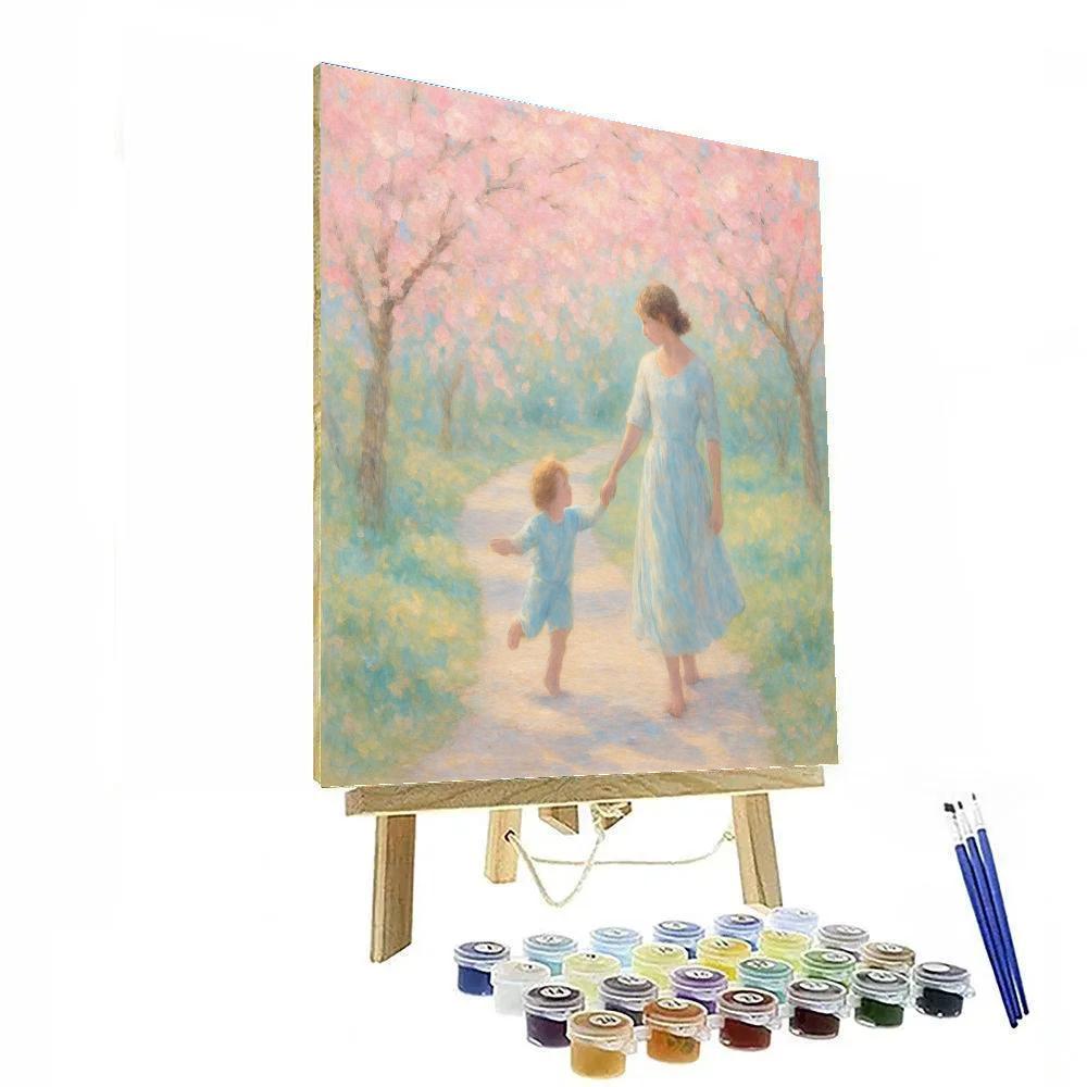 Evening Stroll Beneath Cherry Blossoms Numbered painting kits