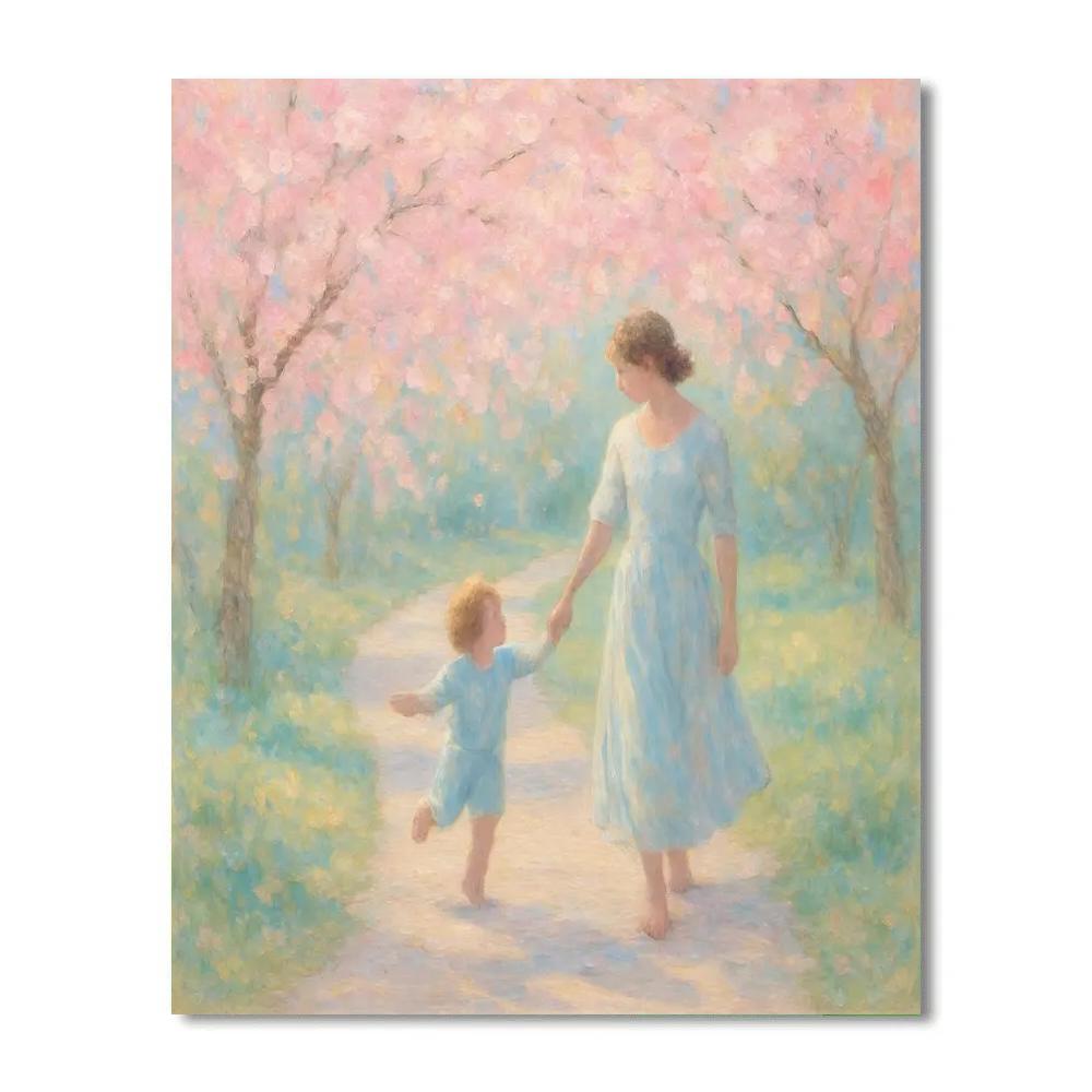 Evening Stroll Beneath Cherry Blossoms Numbered painting kits
