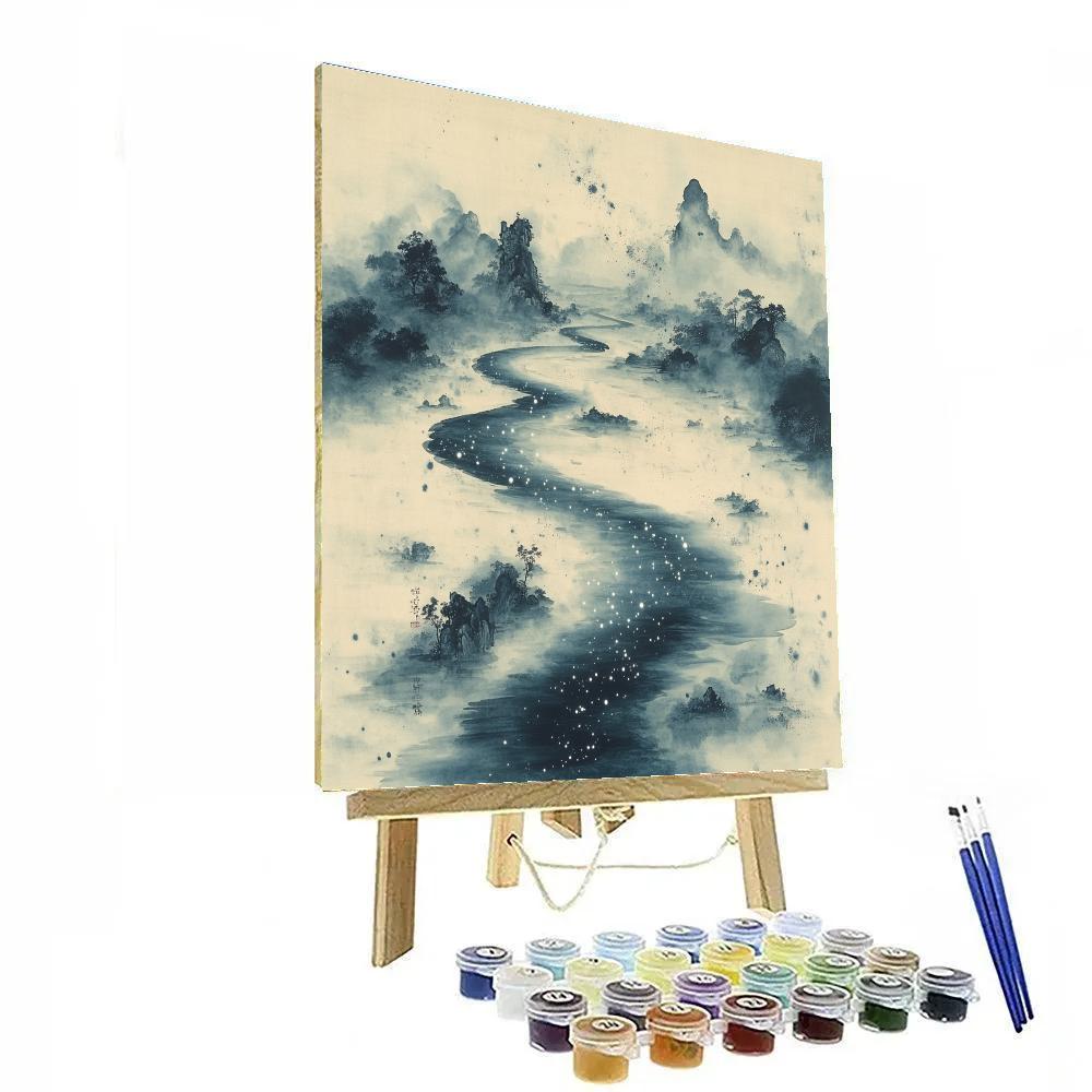 Zhao Mengfu Inspired Ink River Nebula Painting by numbers kit