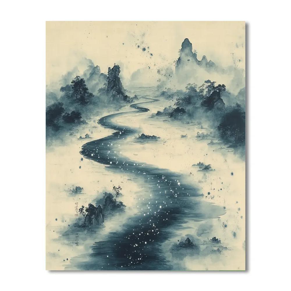 Zhao Mengfu Inspired Ink River Nebula Painting by numbers kit