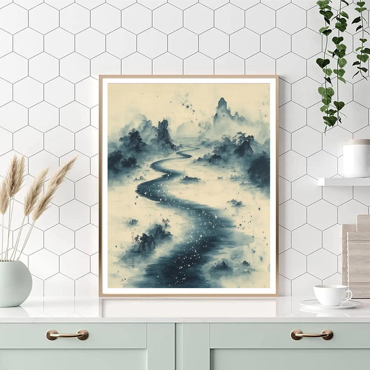 Zhao Mengfu Inspired Ink River Nebula Painting by numbers kit