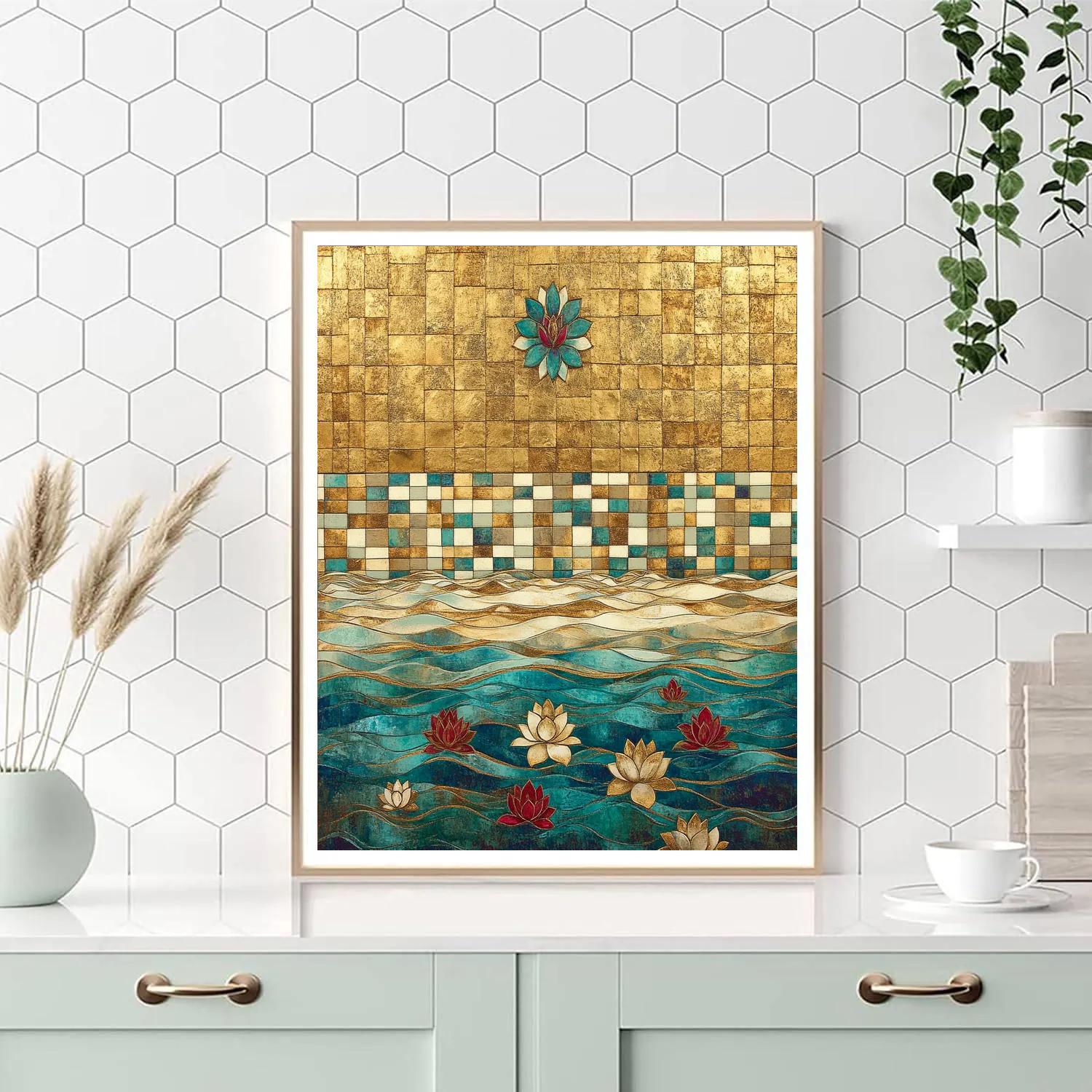 Gustav Klimt Inspired Ornamental River Mosaic paint by color