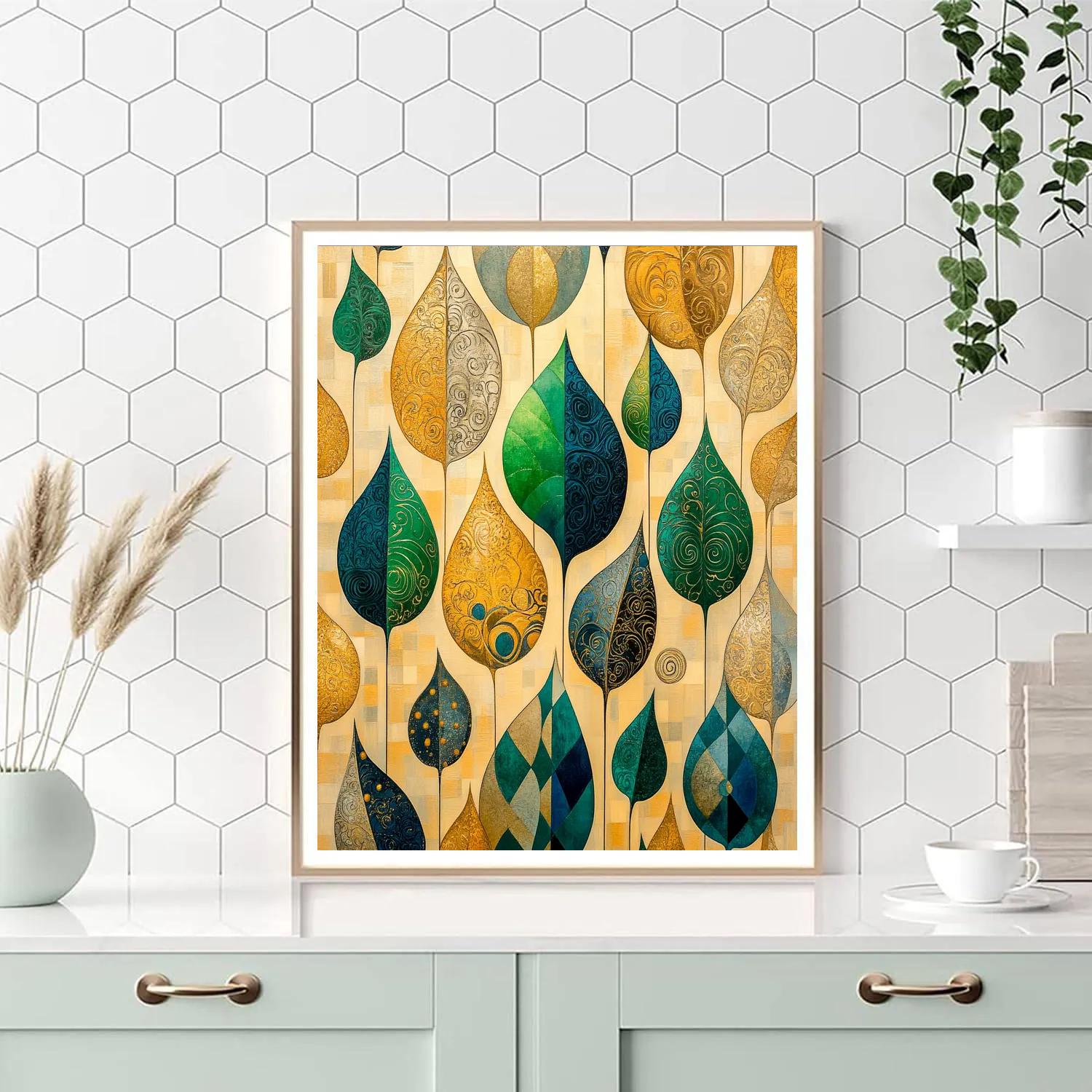 Gustav Klimt Inspired Abstract Leaf Patterns Number painting