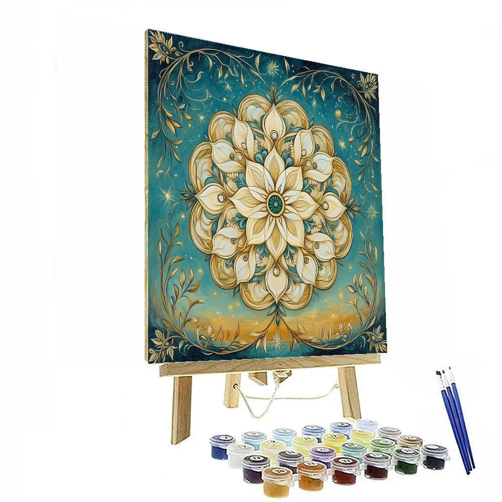 Alphonse Mucha Inspired Celestial Flora Mandala Number painting