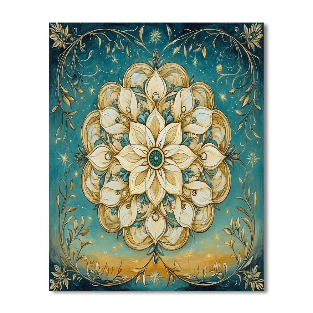Alphonse Mucha Inspired Celestial Flora Mandala Number painting