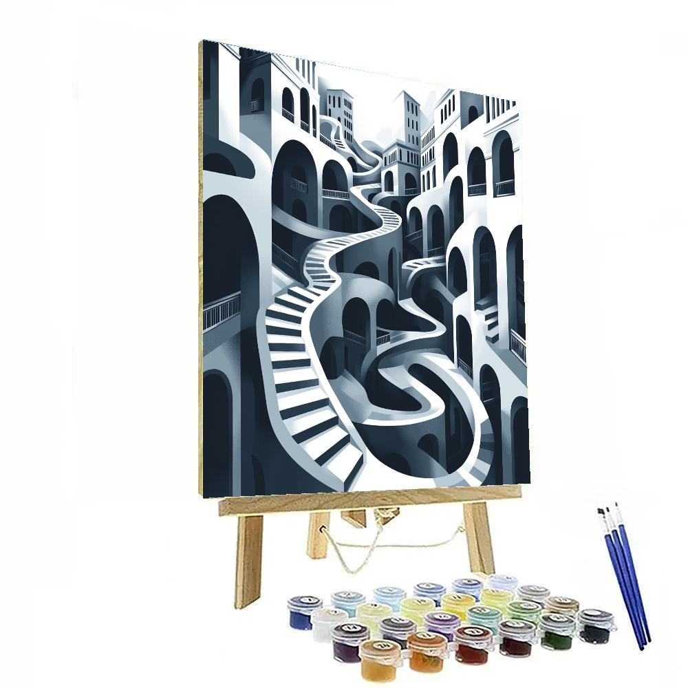 M C Escher Inspired Infinite Architectural Labyrinth DIY paint by numbers