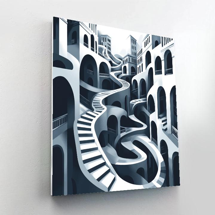 M C Escher Inspired Infinite Architectural Labyrinth DIY paint by numbers