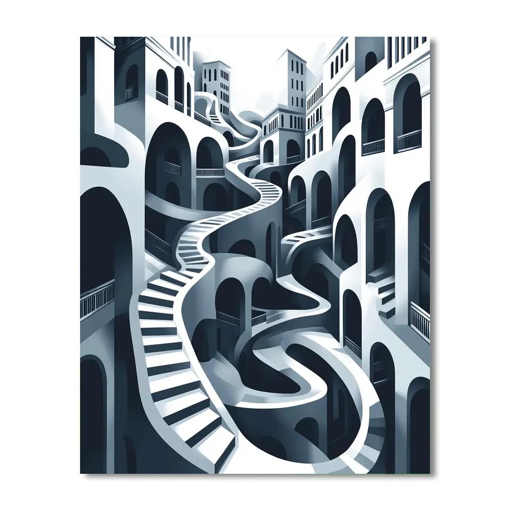 M C Escher Inspired Infinite Architectural Labyrinth DIY paint by numbers