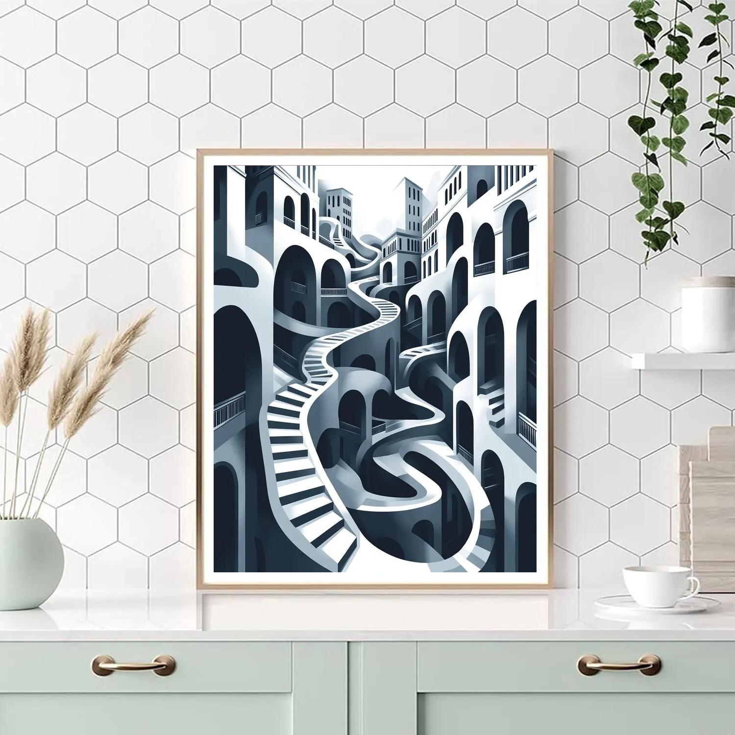 M C Escher Inspired Infinite Architectural Labyrinth DIY paint by numbers