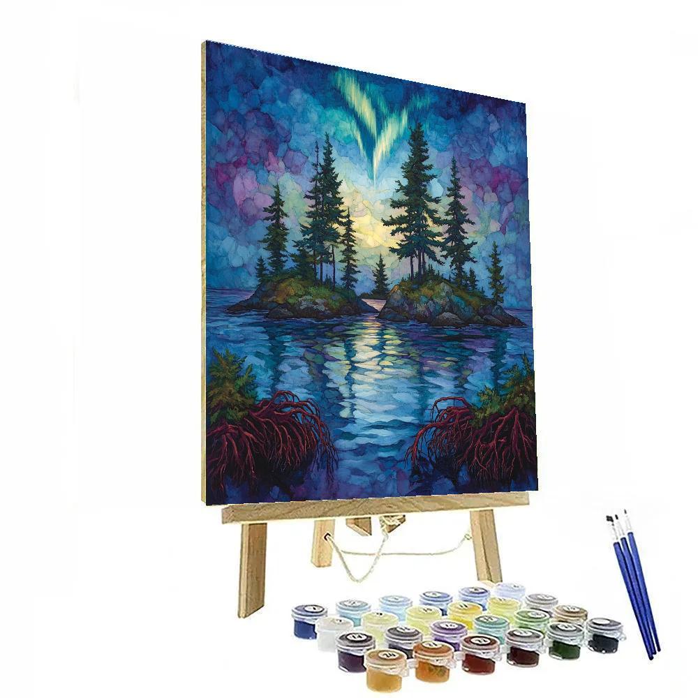 Arthur Lismer Inspired Twilight Aurora Over Spruce Islets paint by color