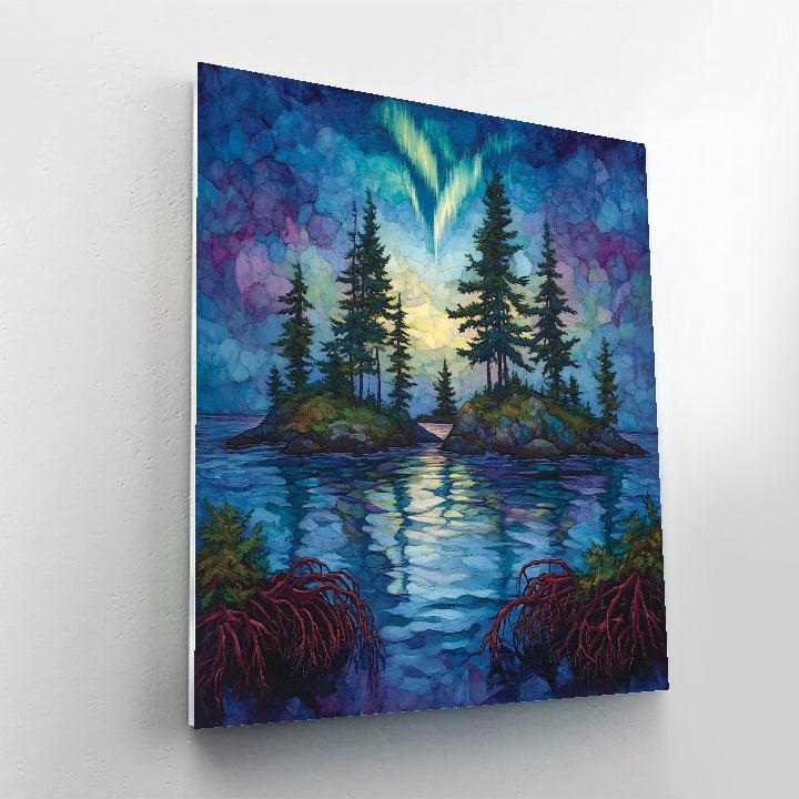 Arthur Lismer Inspired Twilight Aurora Over Spruce Islets paint by color