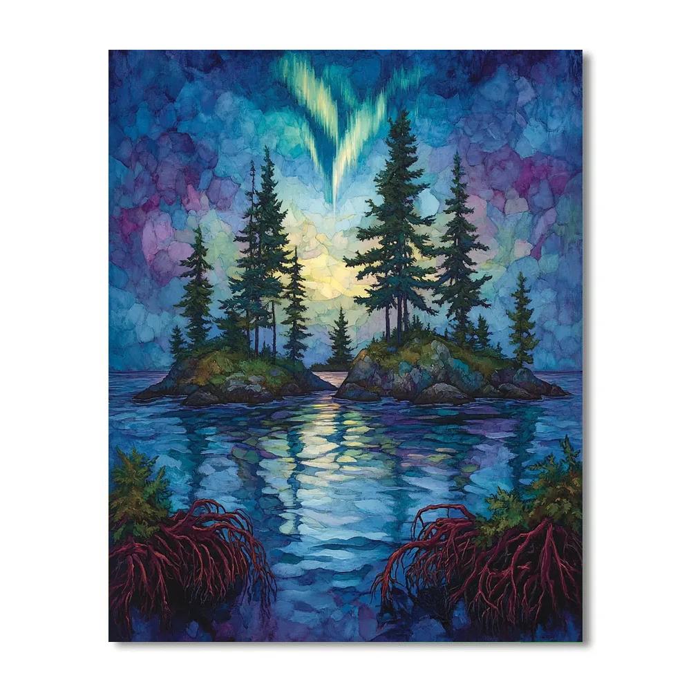 Arthur Lismer Inspired Twilight Aurora Over Spruce Islets paint by color