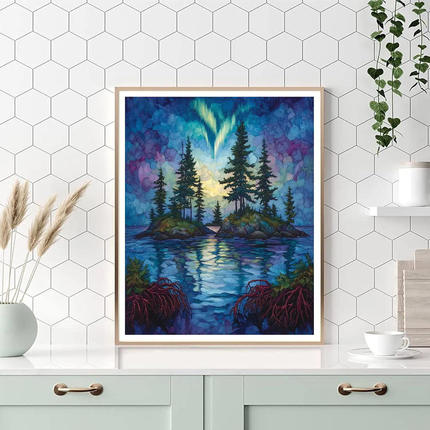 Arthur Lismer Inspired Twilight Aurora Over Spruce Islets paint by color