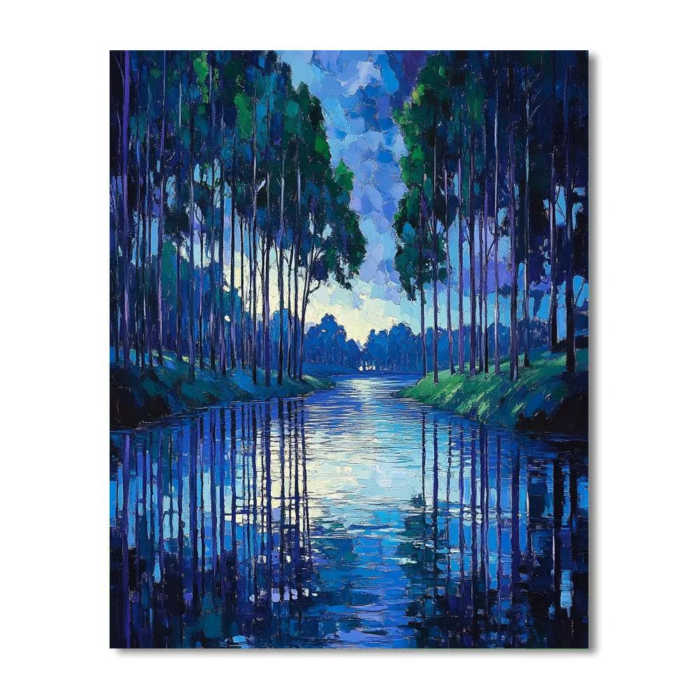 Claude Monet Inspired River Poplars At Twilight DIY paint by numbers