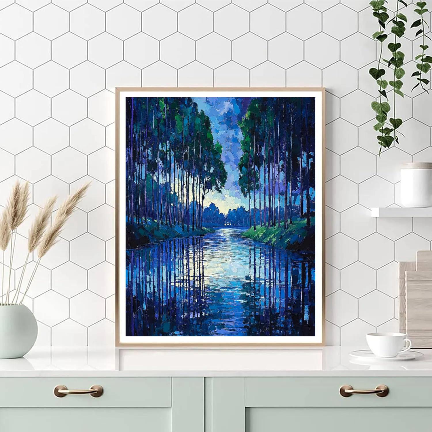 Claude Monet Inspired River Poplars At Twilight DIY paint by numbers