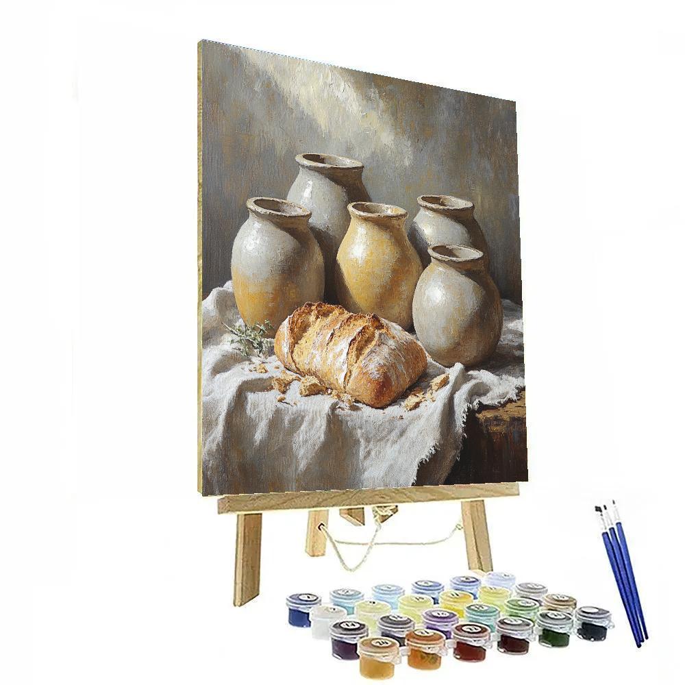 Diego Velázquez Inspired Ceramic Water Jars And Bread Still Life paint by numbers