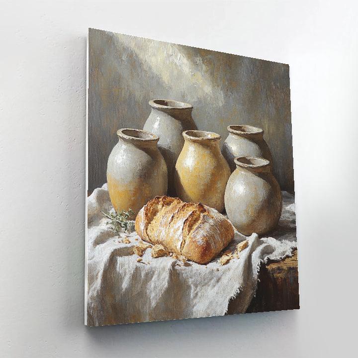 Diego Velázquez Inspired Ceramic Water Jars And Bread Still Life paint by numbers